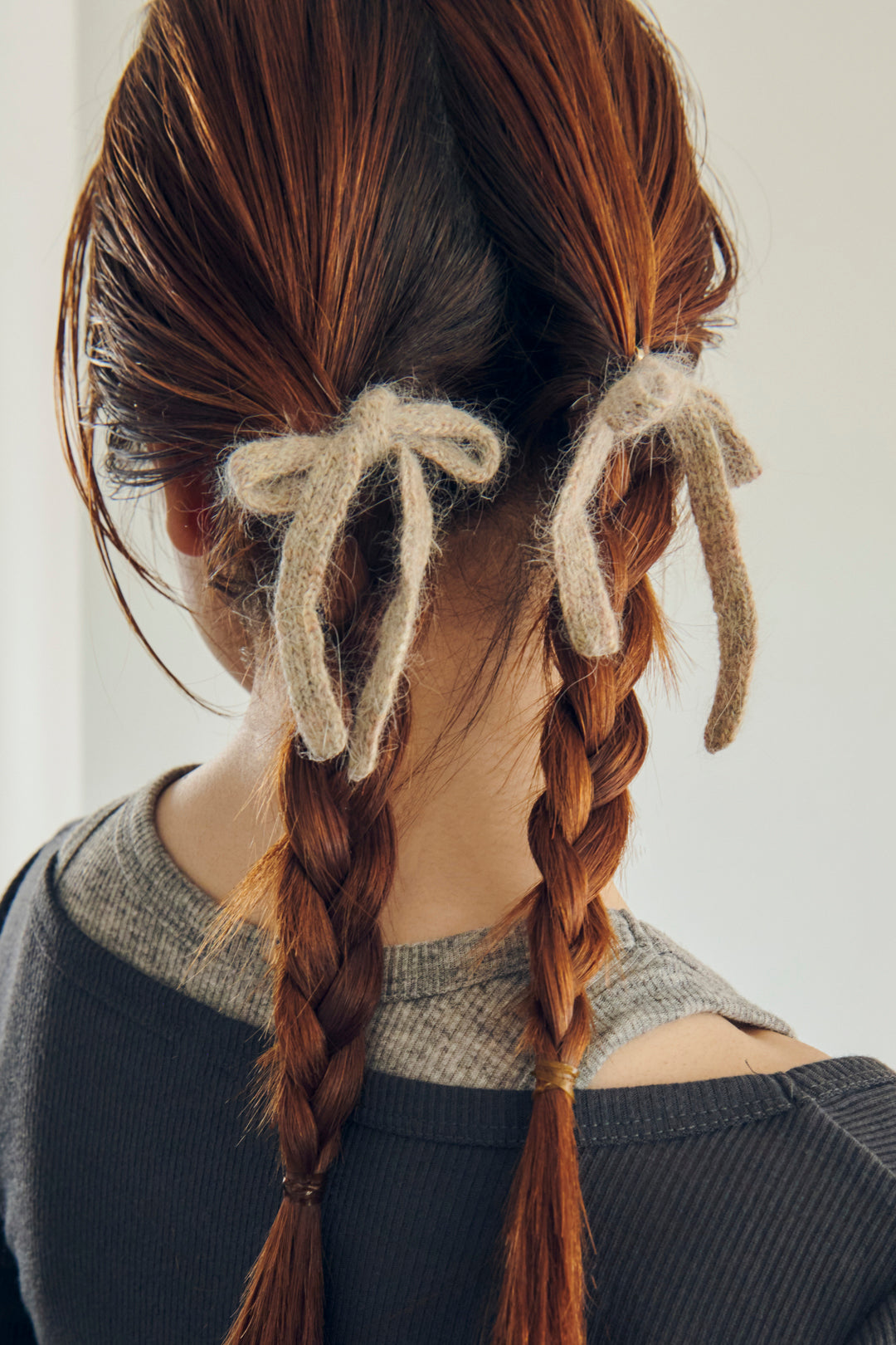 ニット リボン ダブル ヘアカフ