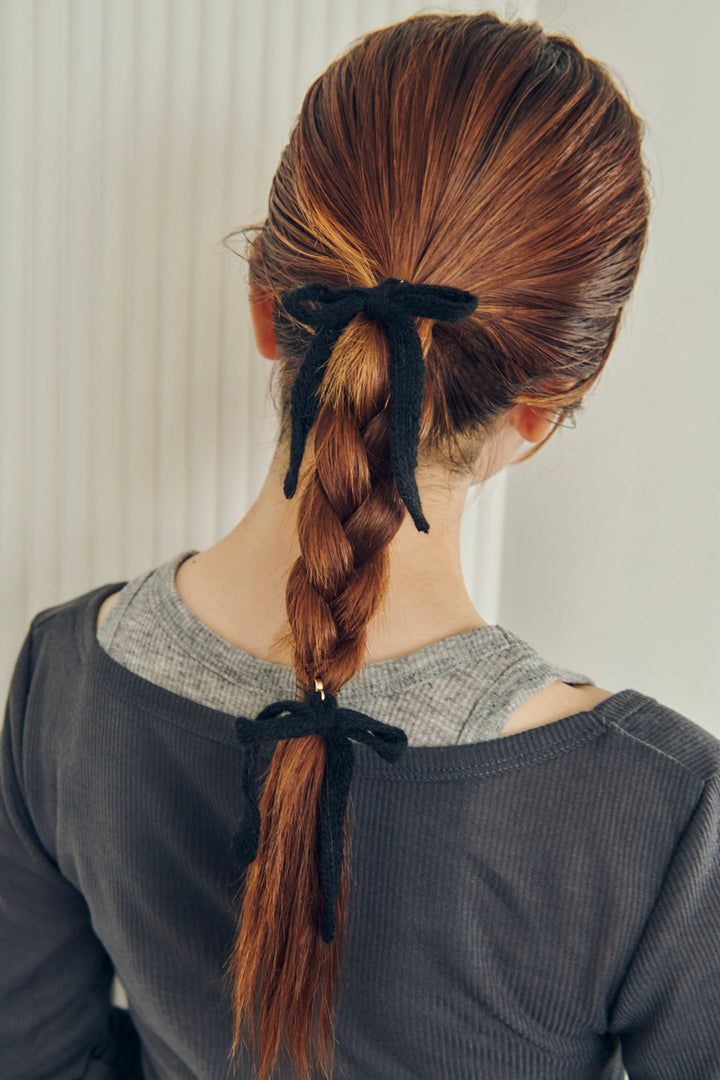 ニット リボン ダブル ヘアカフ