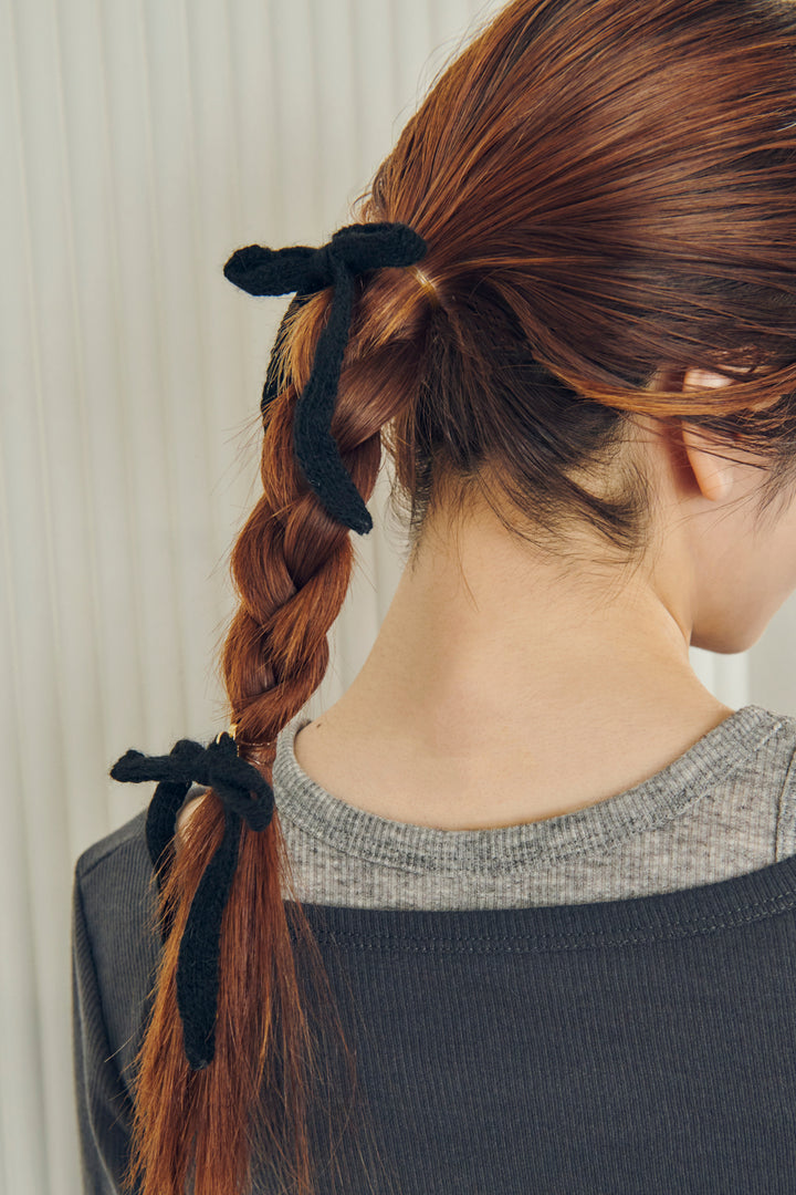 ニット リボン ダブル ヘアカフ