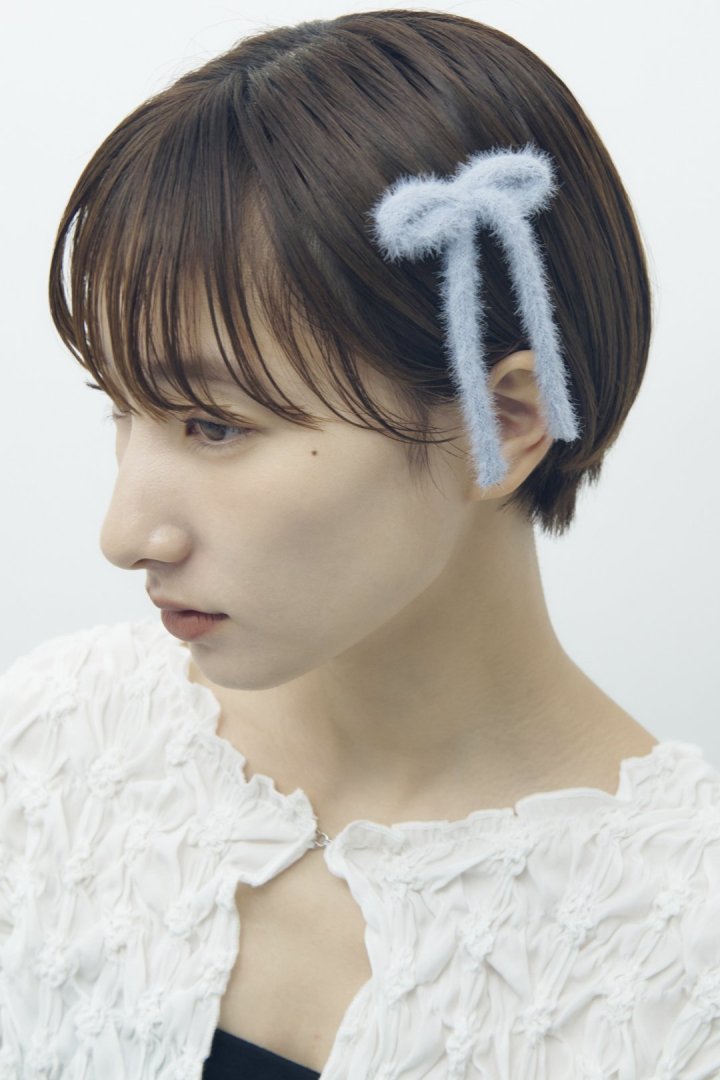 シャギー ニット リボン セット ヘアー クリップ