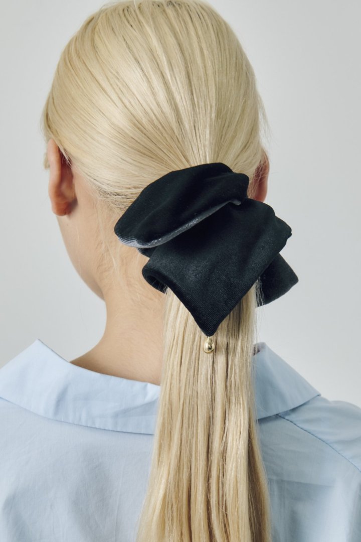 バイカラー ベロア スクエア ビッグ シュシュ