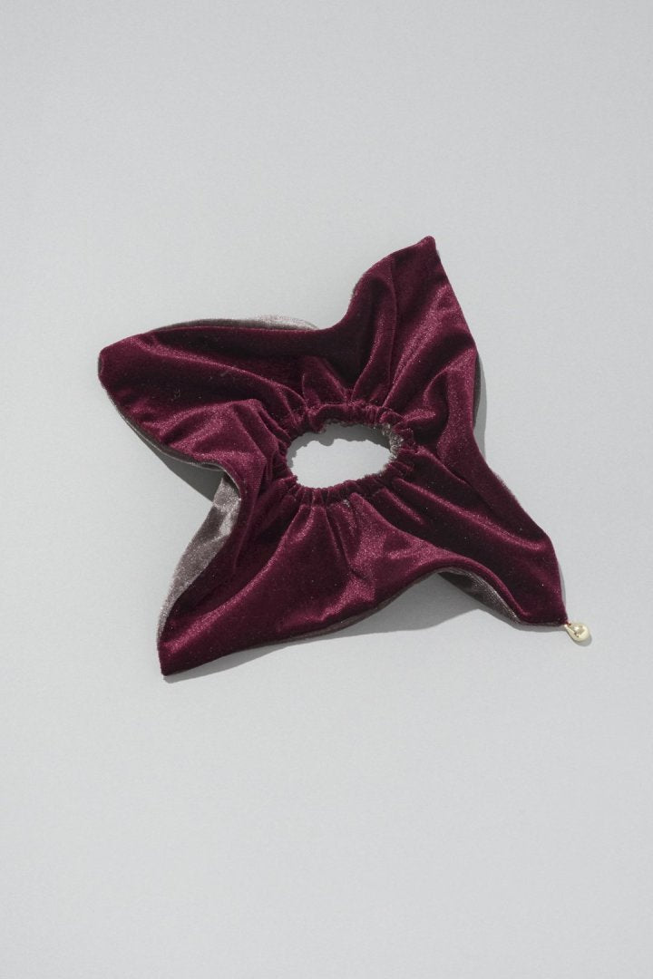 バイカラー ベロア スクエア ビッグ シュシュ