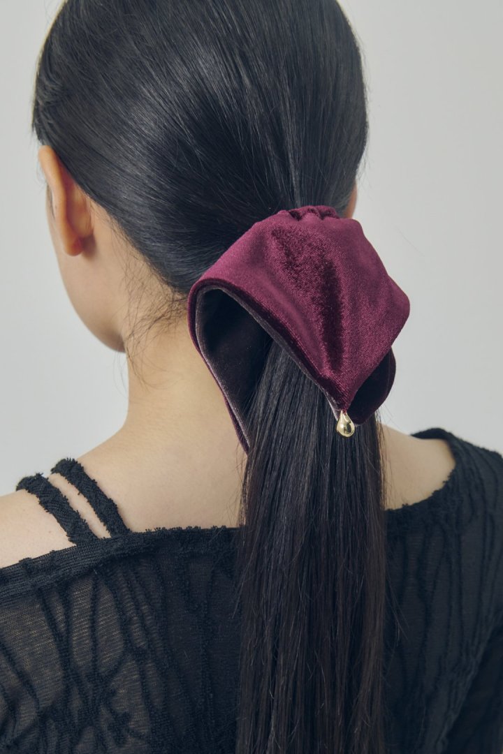 バイカラー ベロア スクエア ビッグ シュシュ