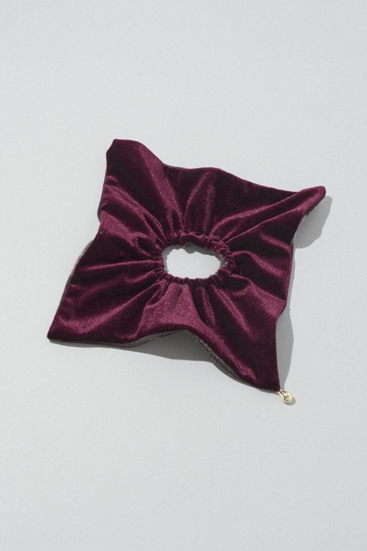 バイカラー ベロア スクエア ビッグ シュシュ