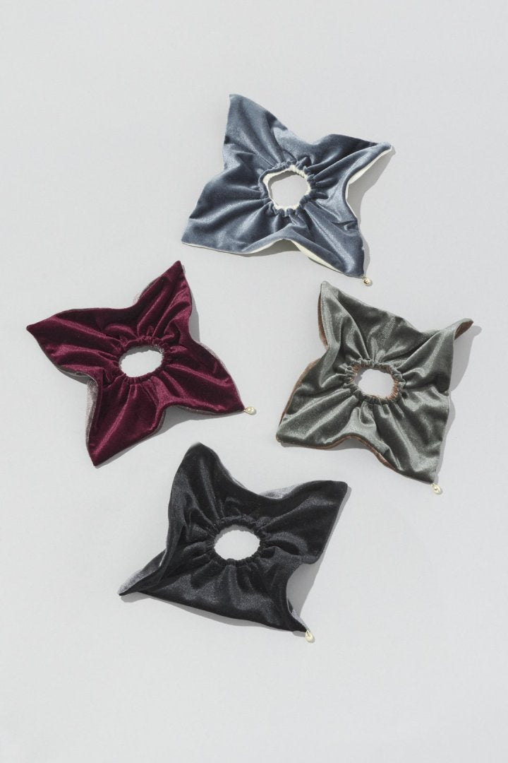 バイカラー ベロア スクエア ビッグ シュシュ