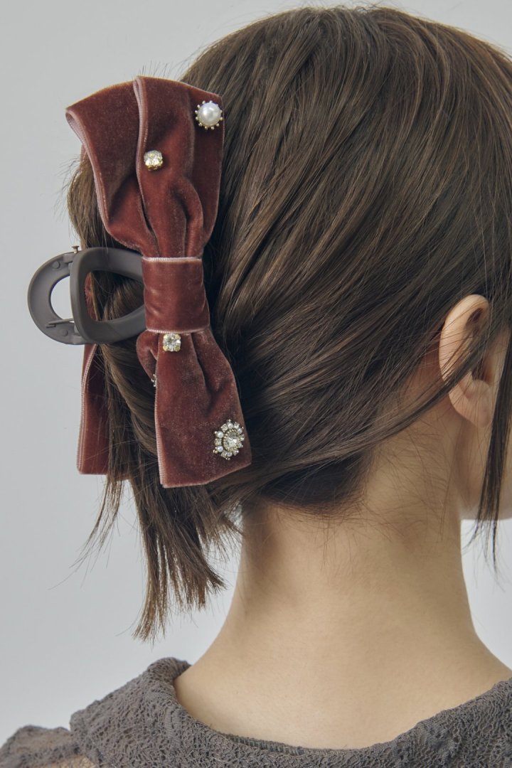 デコラティブ ベロア リボン バンス クリップ