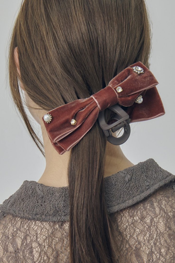 デコラティブ ベロア リボン バンス クリップ