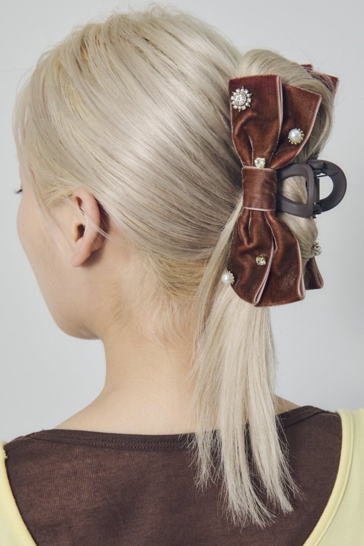 デコラティブ ベロア リボン バンス クリップ