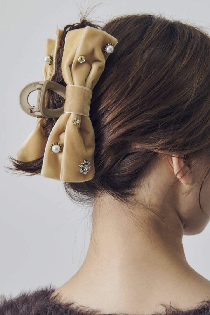 デコラティブ ベロア リボン バンス クリップ