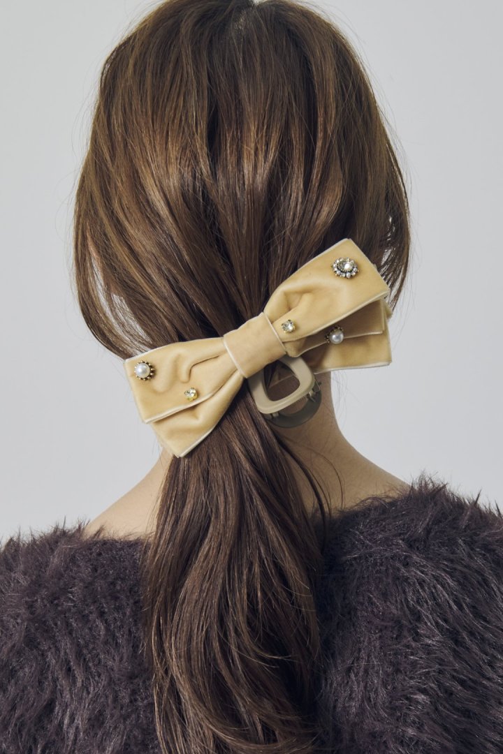 デコラティブ ベロア リボン バンス クリップ