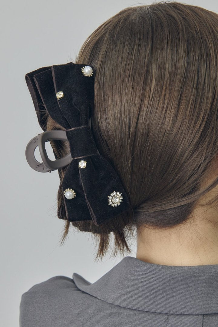 デコラティブ ベロア リボン バンス クリップ