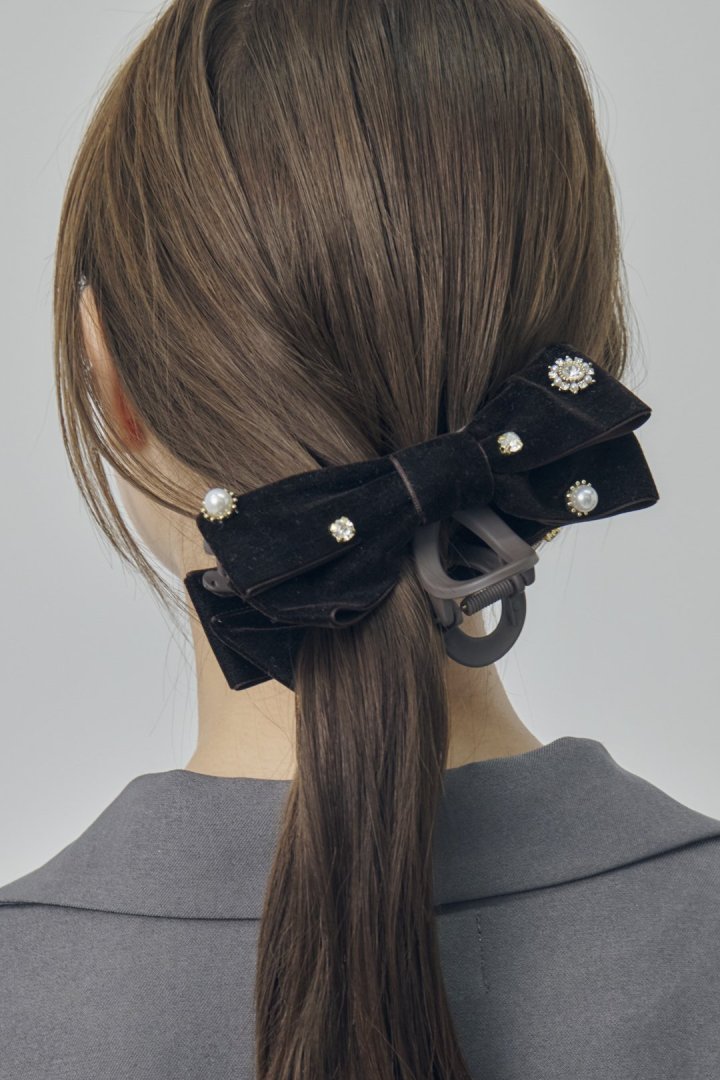 デコラティブ ベロア リボン バンス クリップ