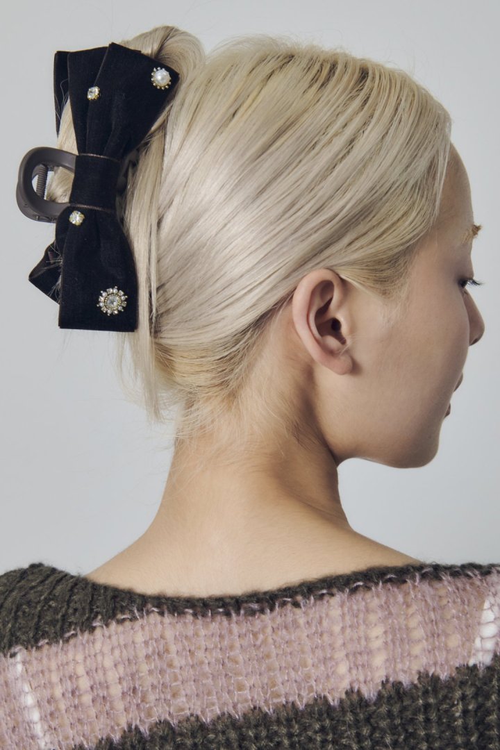 デコラティブ ベロア リボン バンス クリップ