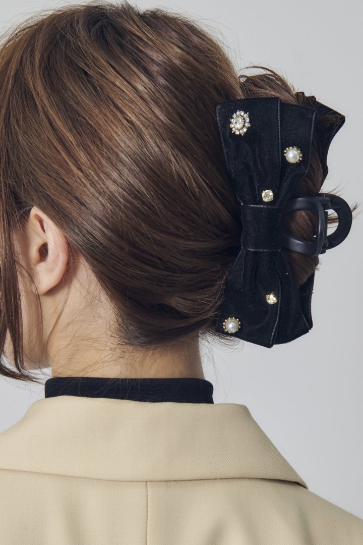 デコラティブ ベロア リボン バンス クリップ