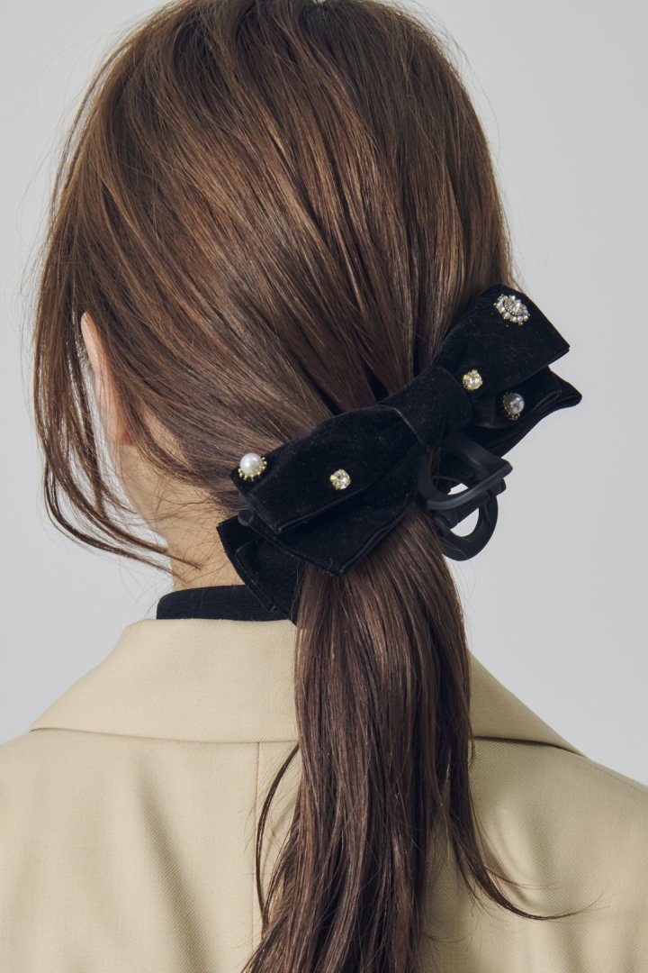 デコラティブ ベロア リボン バンス クリップ