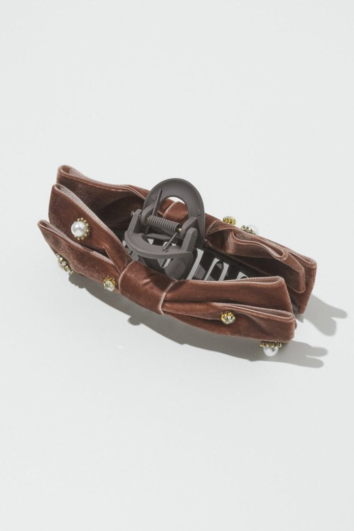 デコラティブ ベロア リボン バンス クリップ