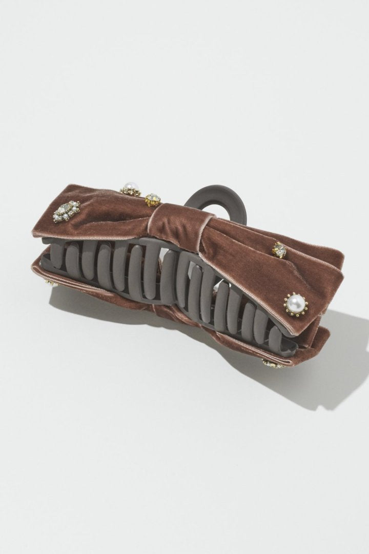 デコラティブ ベロア リボン バンス クリップ