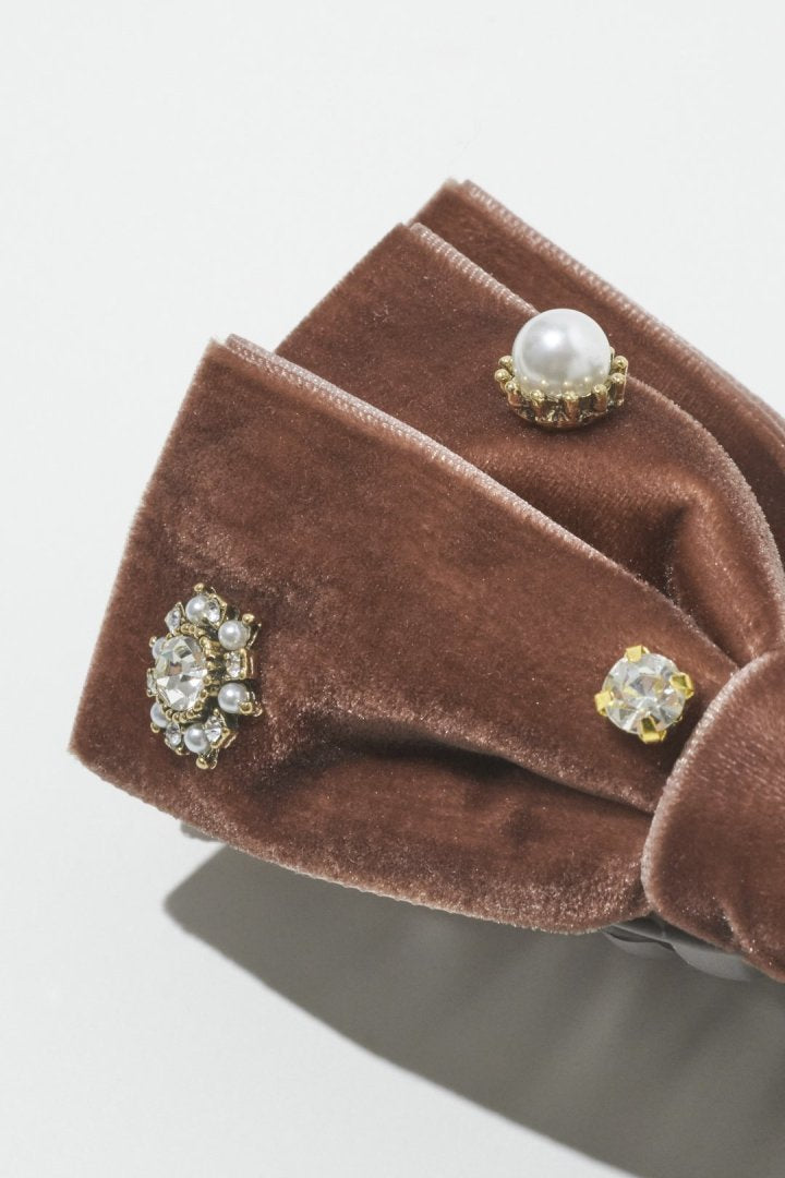 デコラティブ ベロア リボン バンス クリップ