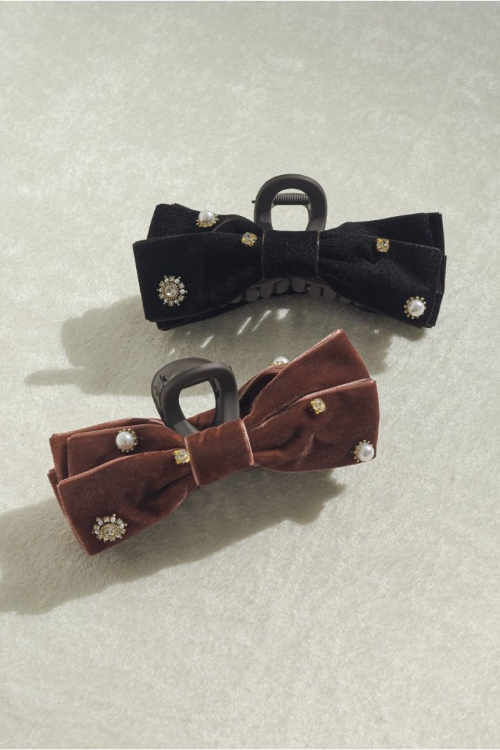 デコラティブ ベロア リボン バンス クリップ