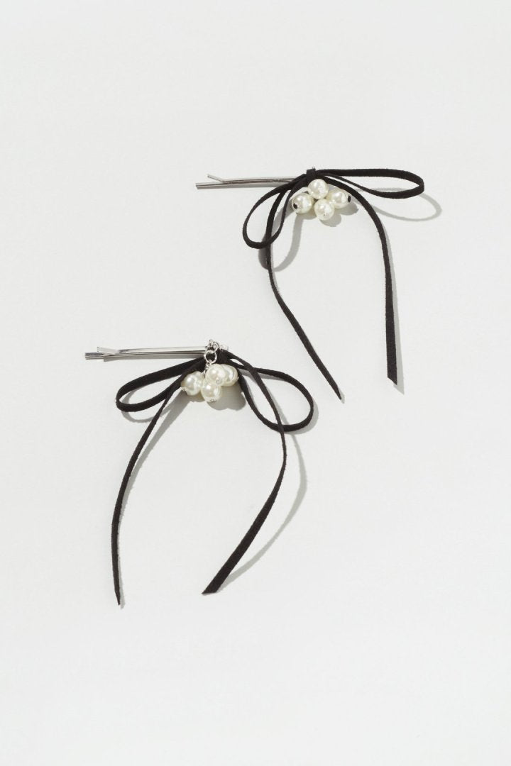 シャワー パール スエード リボン セット ヘアピン