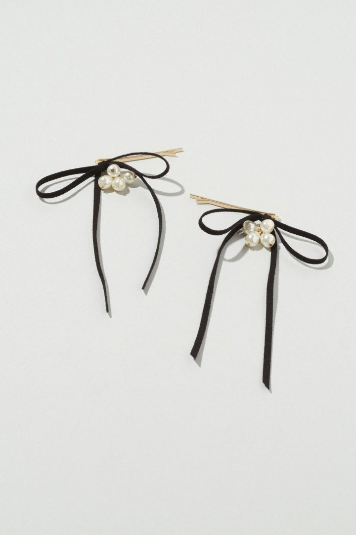 シャワー パール スエード リボン セット ヘアピン