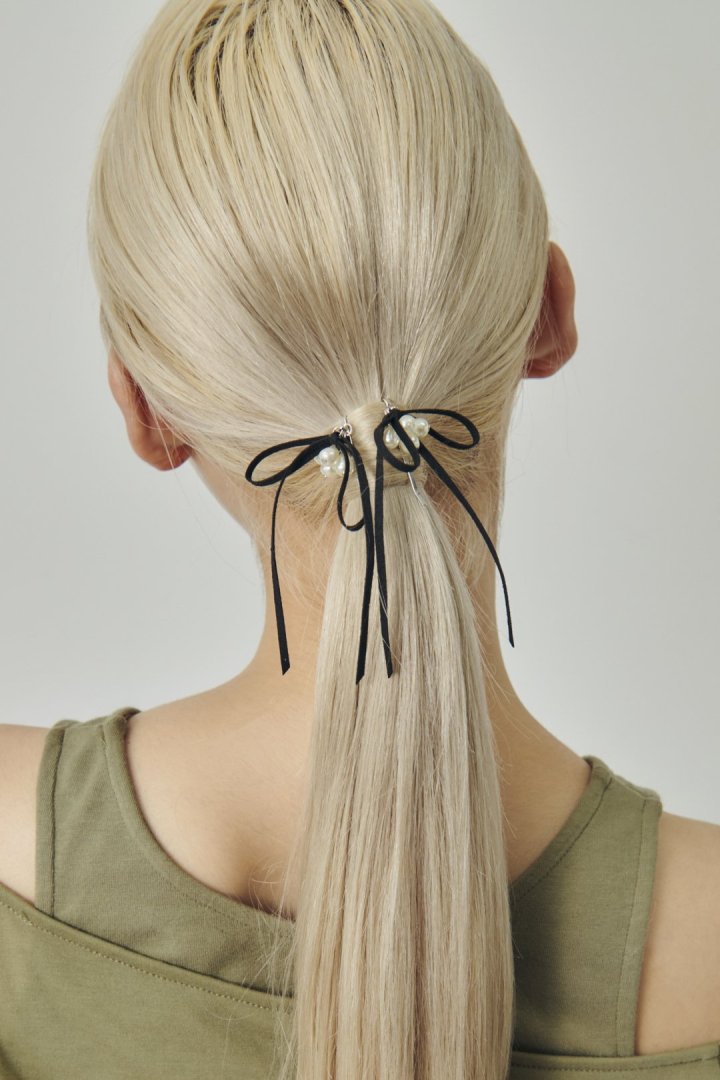 シャワー パール スエード リボン セット ヘアピン