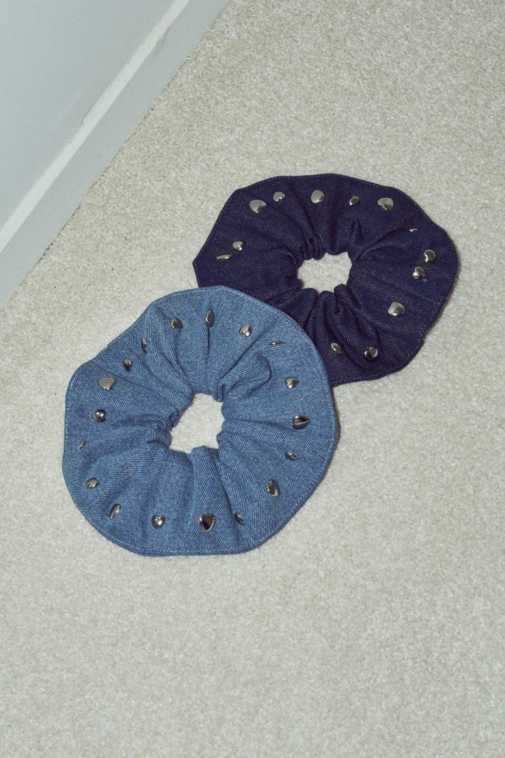 スタッズ デニム シュシュ