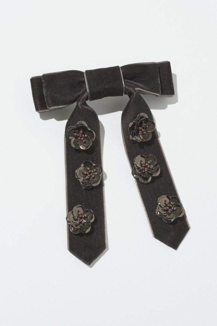 スパンコール フラワー リボン バレッタ