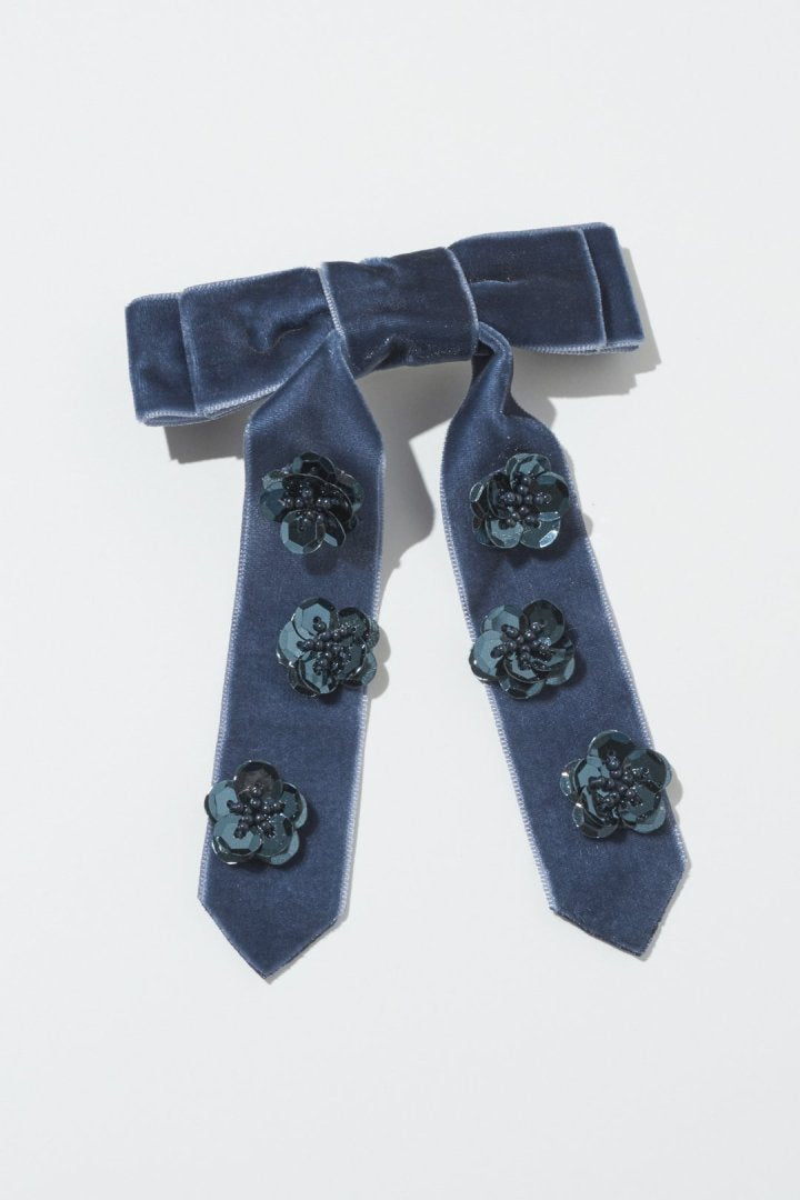 スパンコール フラワー リボン バレッタ