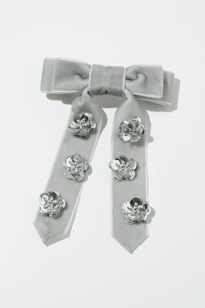 スパンコール フラワー リボン バレッタ