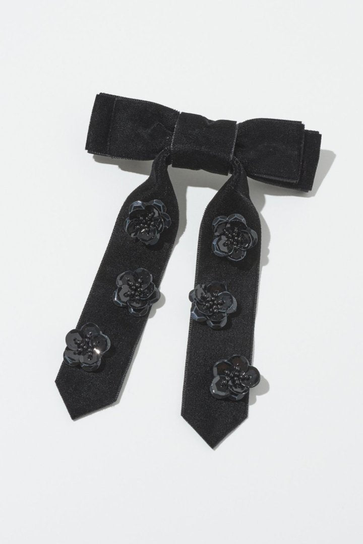 スパンコール フラワー リボン バレッタ