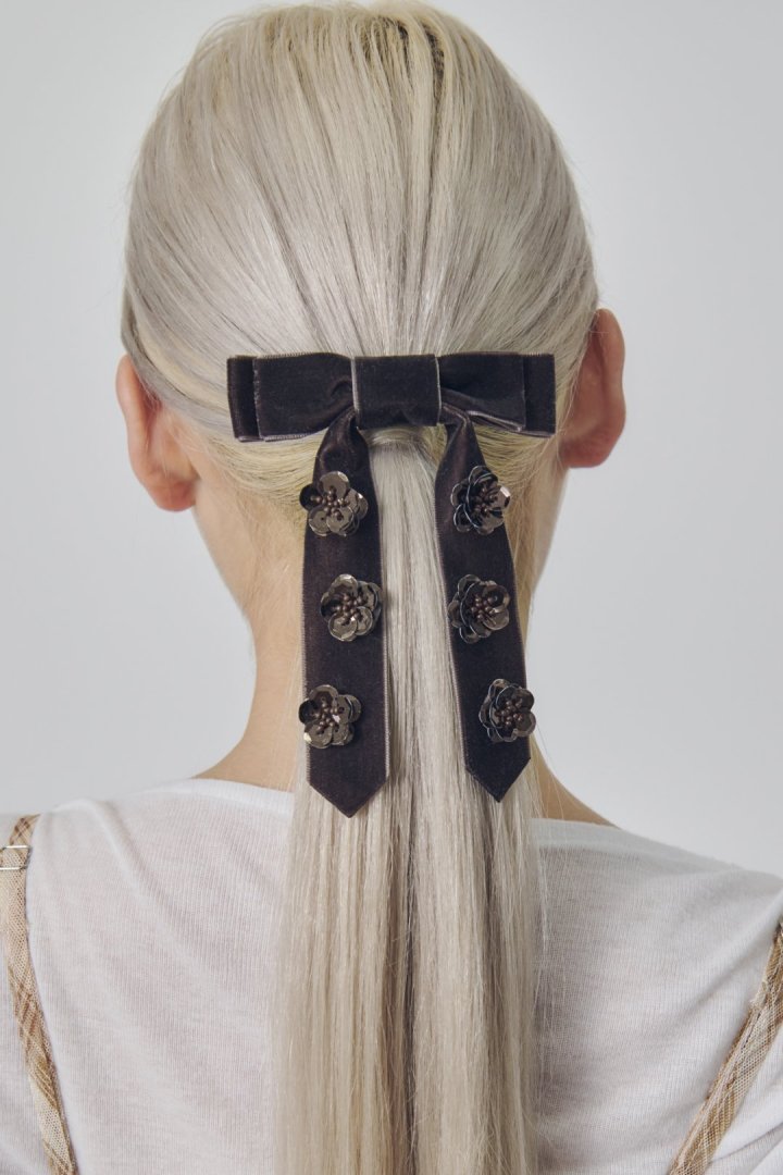 スパンコール フラワー リボン バレッタ