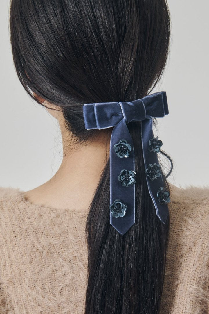 スパンコール フラワー リボン バレッタ