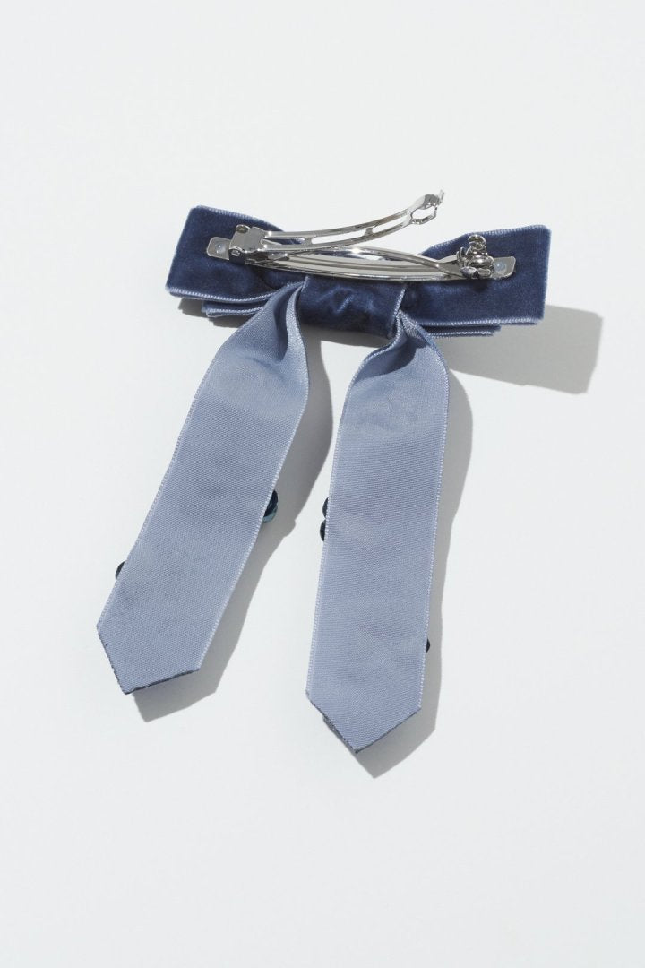 スパンコール フラワー リボン バレッタ