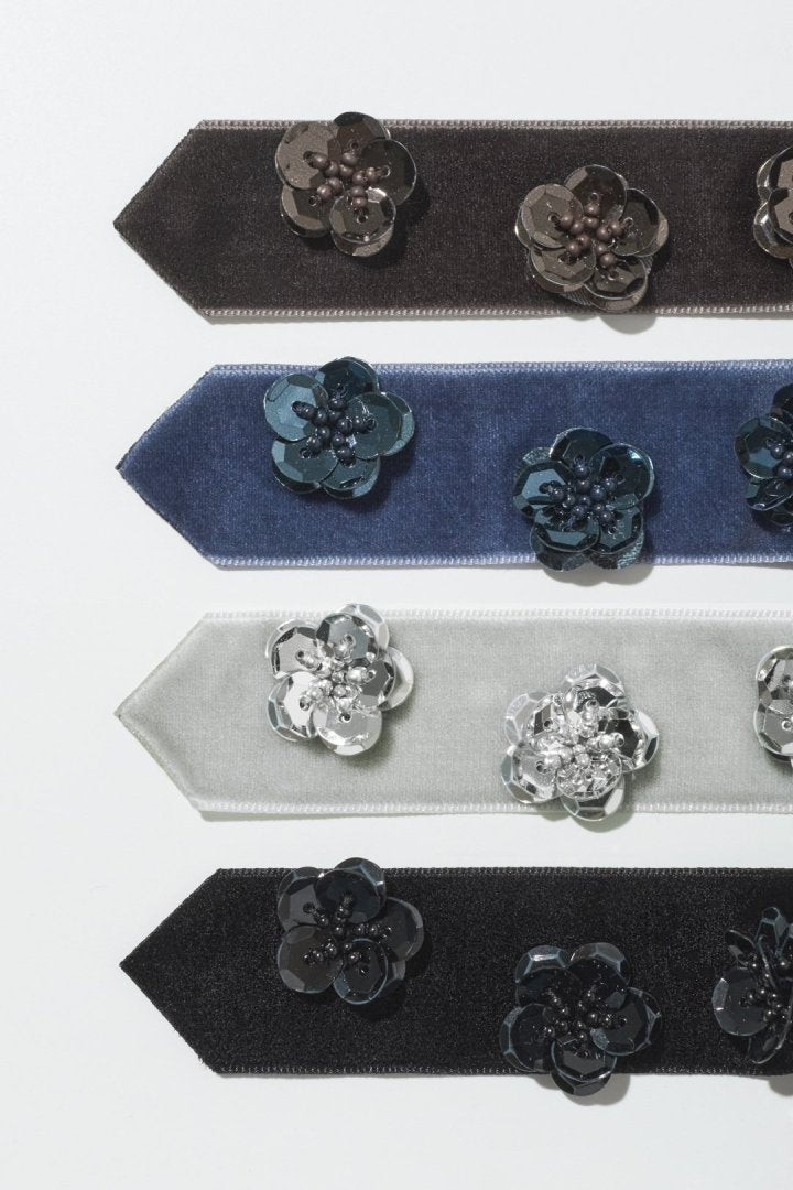 スパンコール フラワー リボン バレッタ