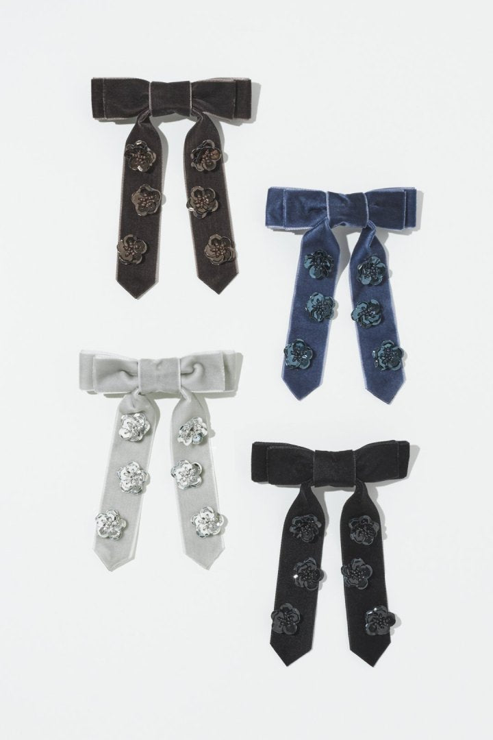 スパンコール フラワー リボン バレッタ