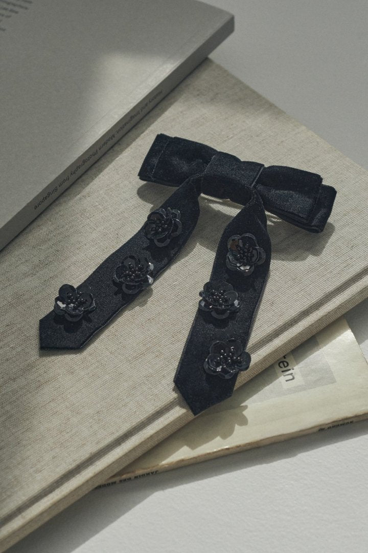 スパンコール フラワー リボン バレッタ