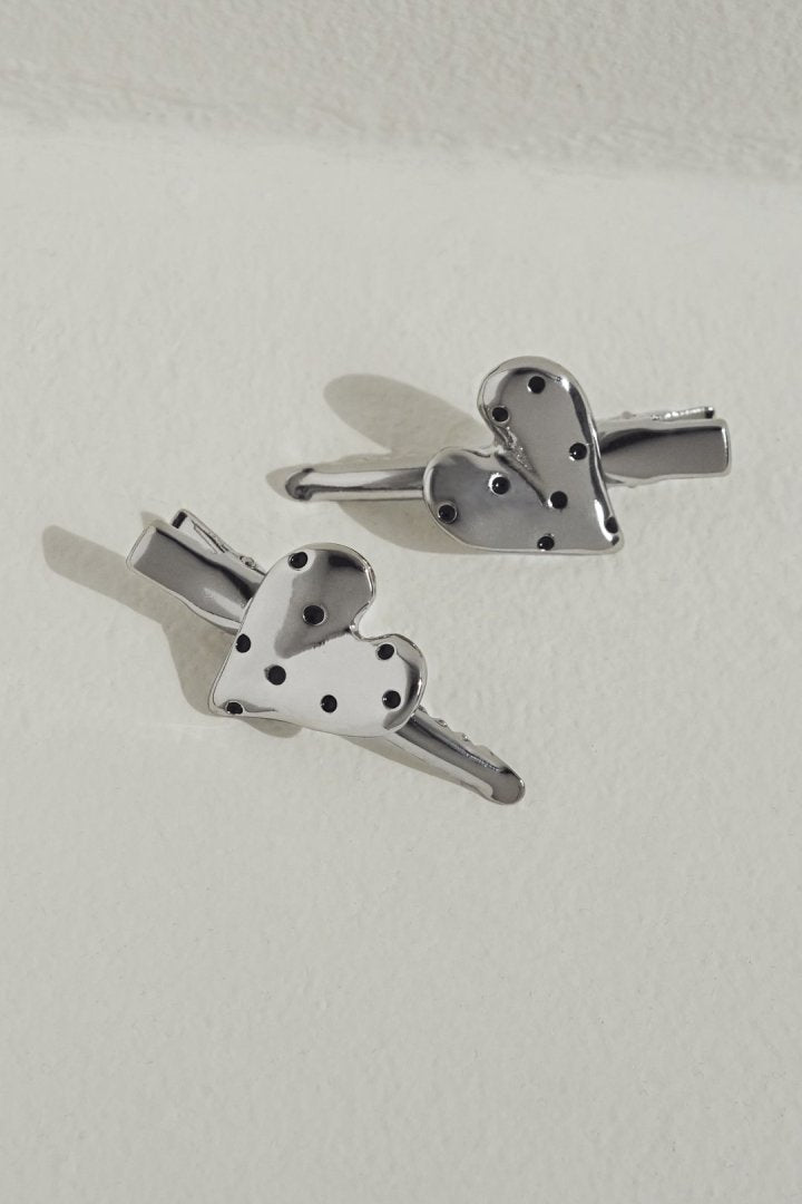 ドット ハート メタル セット ヘアー クリップ