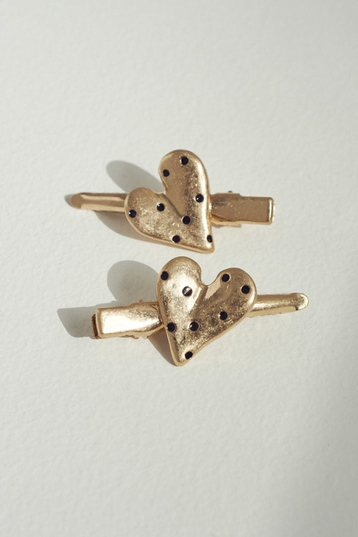 ドット ハート メタル セット ヘアー クリップ