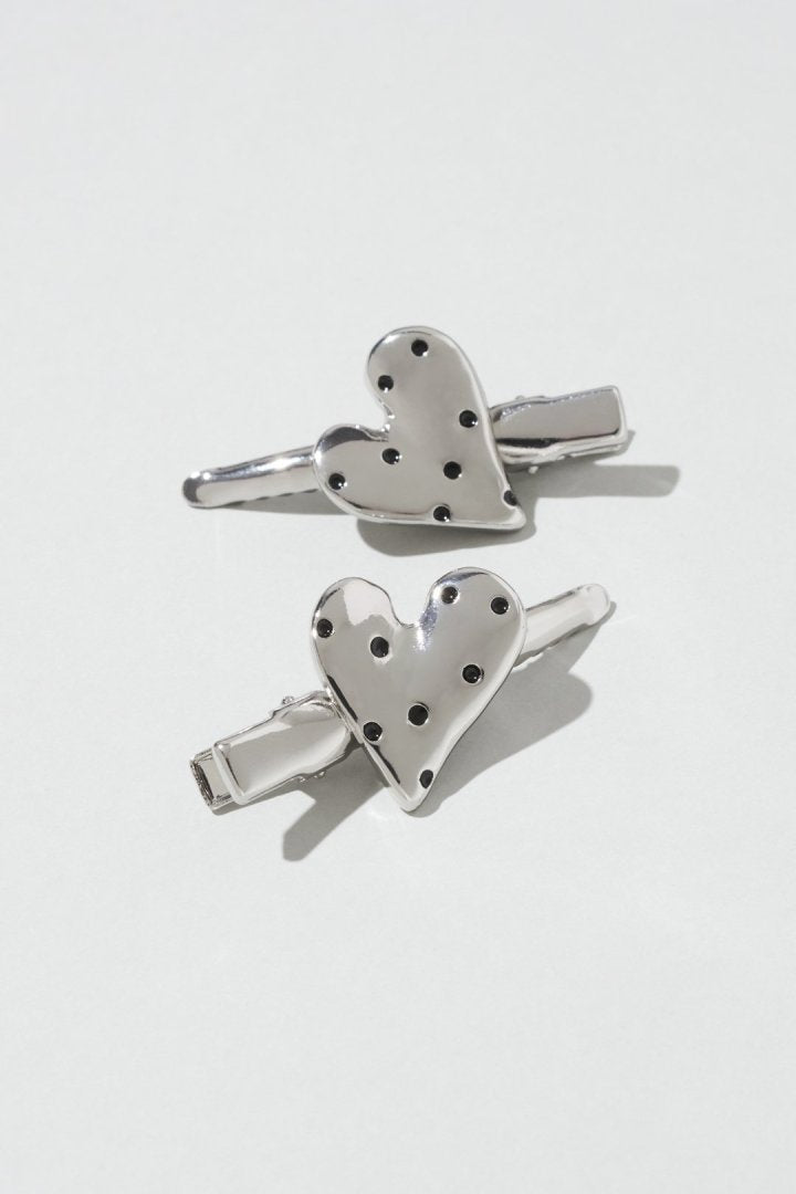 ドット ハート メタル セット ヘアー クリップ