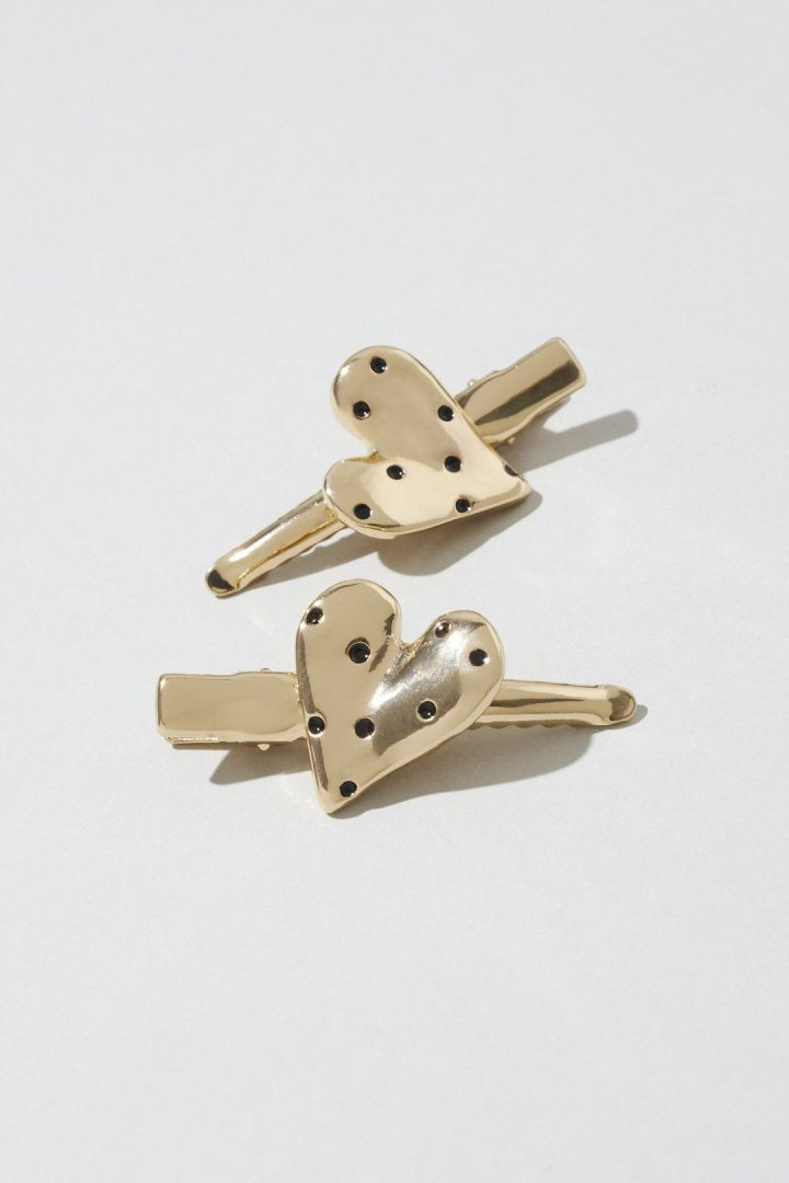 ドット ハート メタル セット ヘアー クリップ