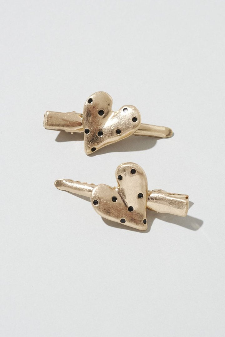 ドット ハート メタル セット ヘアー クリップ