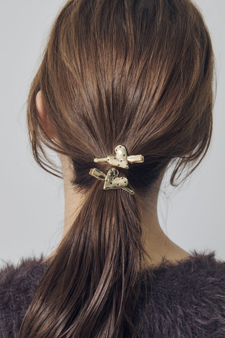 ドット ハート メタル セット ヘアー クリップ