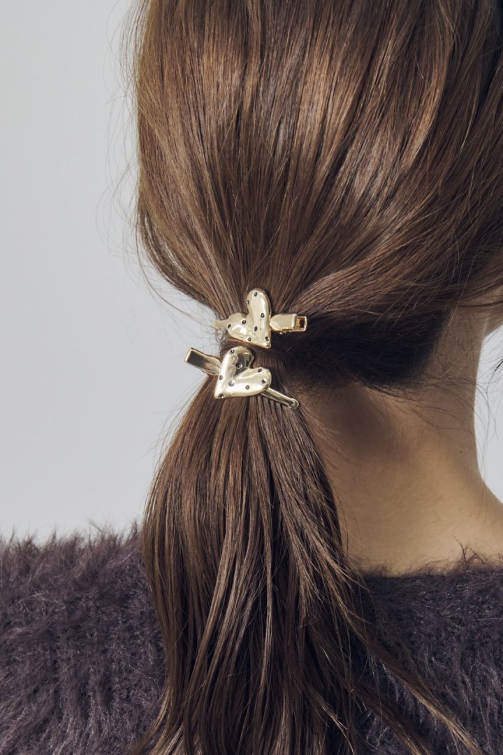 ドット ハート メタル セット ヘアー クリップ
