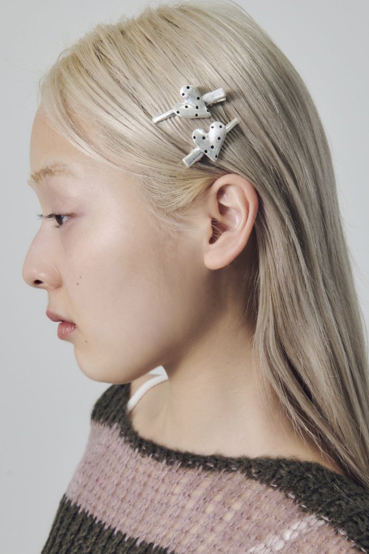 ドット ハート メタル セット ヘアー クリップ