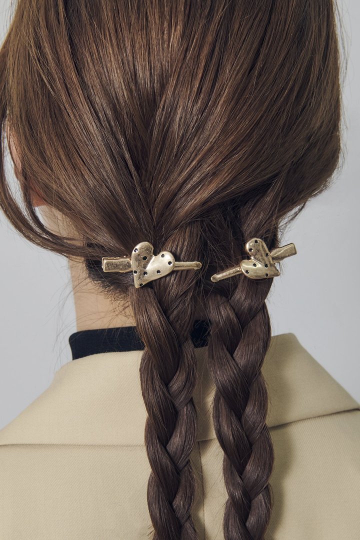 ドット ハート メタル セット ヘアー クリップ