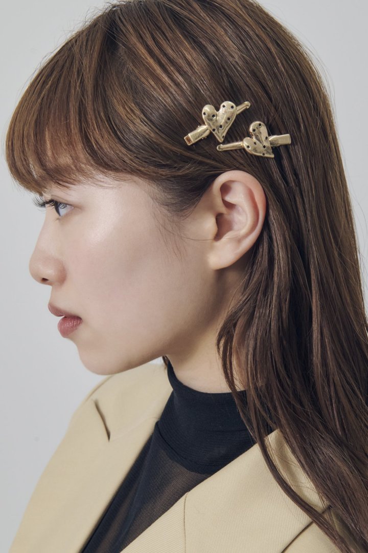 ドット ハート メタル セット ヘアー クリップ