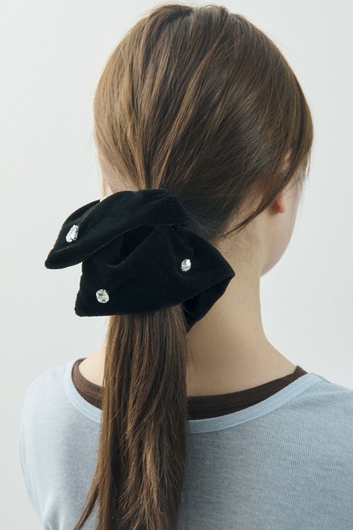 モノトーン ビジュー スクエア ビッグ シュシュ