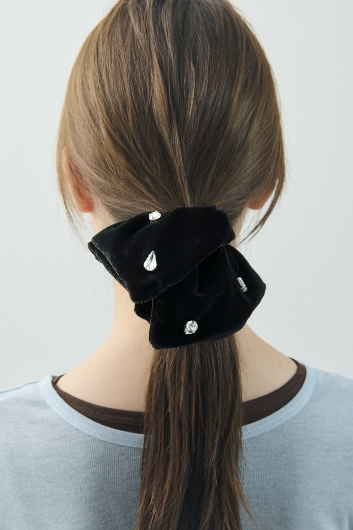 モノトーン ビジュー スクエア ビッグ シュシュ