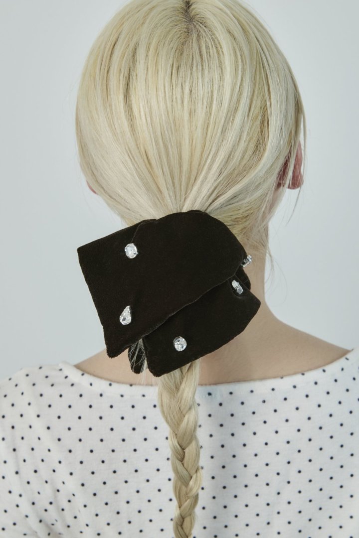 モノトーン ビジュー スクエア ビッグ シュシュ